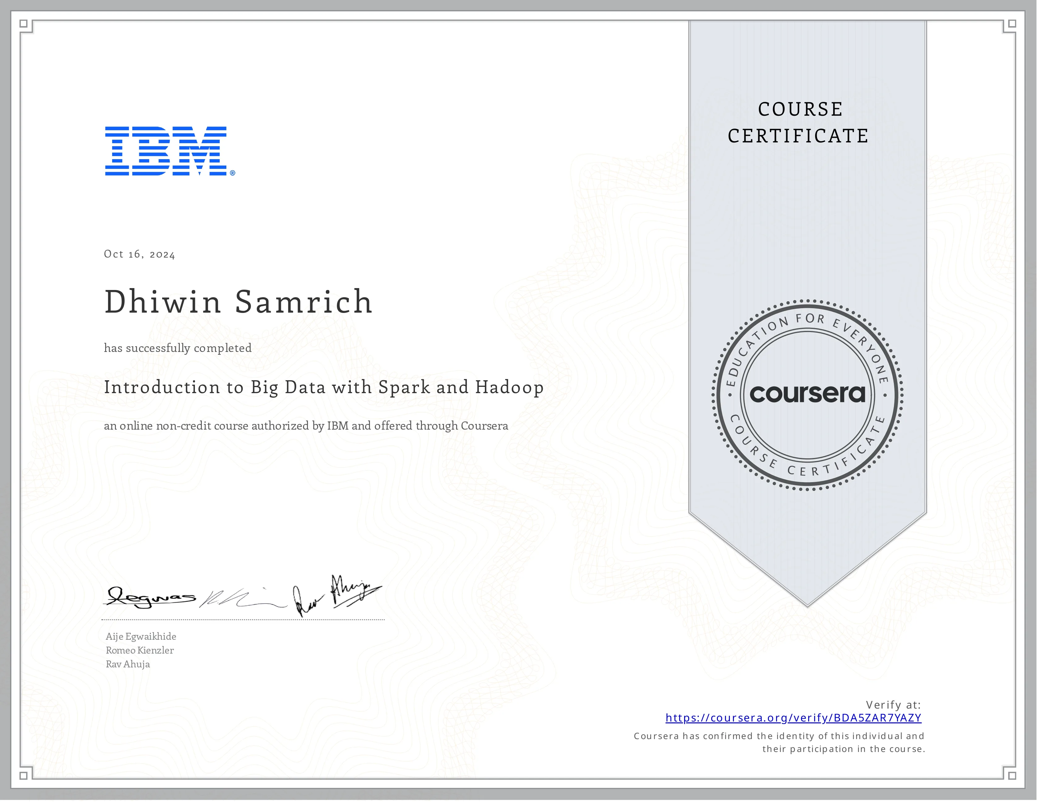 Big Data with Spark and Hadoop